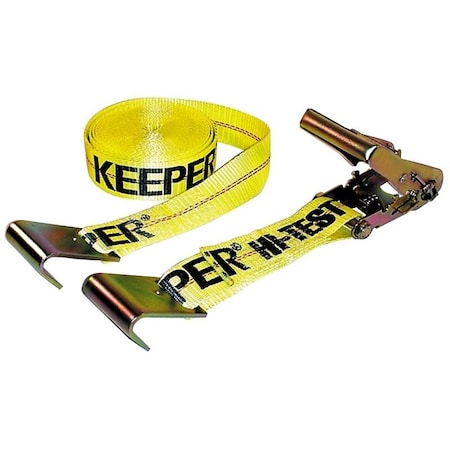 Keeper Tie-Down, 2 in W, 27 ft L, Polyester, Yellow, 3333 lb, Hook End Fitting 04623
