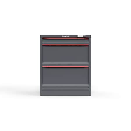 Strong Hold 3 drawer cabinet - (1x 3ft, 2x 12ft) - Red accents - Electronic Lock S3036-PPRAS-0303DS