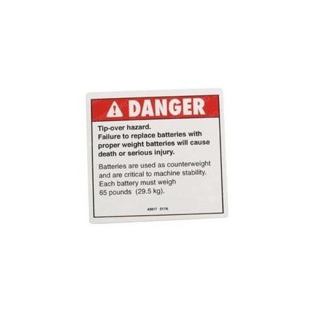 Genie REPLACEMENT DECAL DANGER TIP-OVER BATTERY 43617