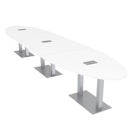 Skutchi Designs Oval Conference Table With Power, 48 in W, 216 in L, White HAR-OVL-48X216-DOU-W960-ESIL