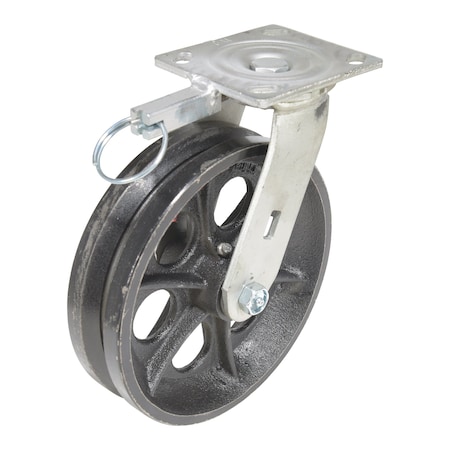 Vestil Ductile Steel V-Groove Swivel With 4-Position Lock Caster 8 In. Diameter x 2 In. Width Black CST-CI-VG-8X2-S-4L