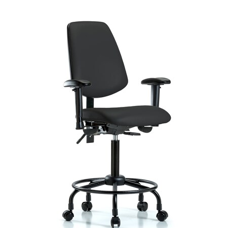 Blue Ridge Ergonomics Medium Bench Chair Adjustable Arms, 23" to 31" Height, Vinyl, Black BR-VMBCH-MB-RT-T1-A1-RC-8540