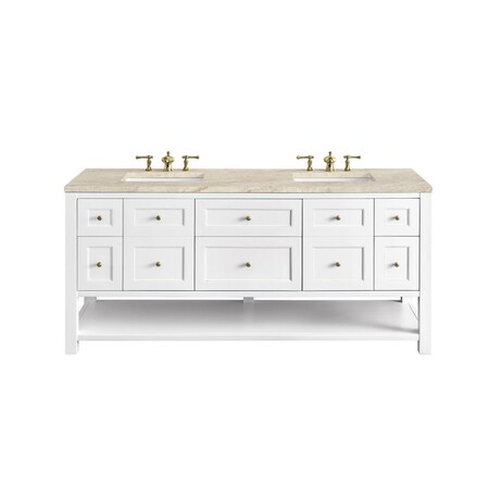 James Martin Vanities Breckenridge 72" Double Vanity, Bright White, w/ 3 CM Tajnar Eclos Top 330-V72-BW-3TJR