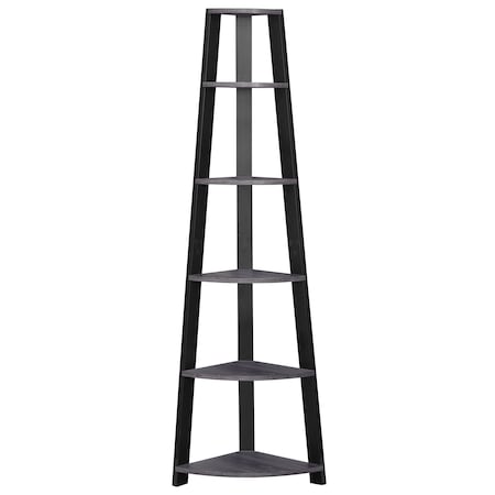 Homeroots 71" Gray Wood Five Tier Corner Bookcase 332941