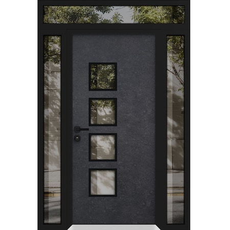 Vdomdoors Aluminum Door Cynex 6106 Dark Stone Entry Steel Metal Modern Painted W12+36+12xH80+16 Left Inswing CYNEX6106EXD-DARK-W12+36+12xH80+16-LH-I
