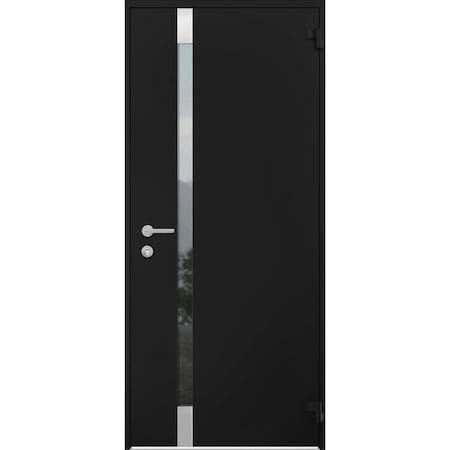 Vdomdoors Steel Door Cynex 6777 Black Stainless Inserts Single Modern Painted-W32xH80-Right-hand Outswing CYNEX6777EXD-BLK-W32 x H80-Right-hand Outswing