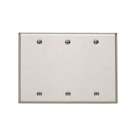 Leviton Blank Wallplate, Standard Size, Gang 3, Brushed Stainless Steel 84033-40
