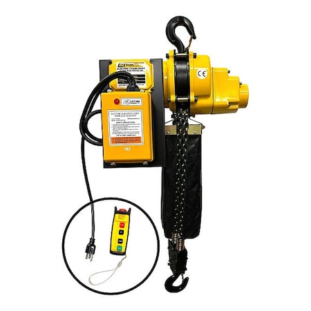 Oz Lifting Products Electric Chain Hoist, 6.5 fpm, Yellow OZ4000ECW-10