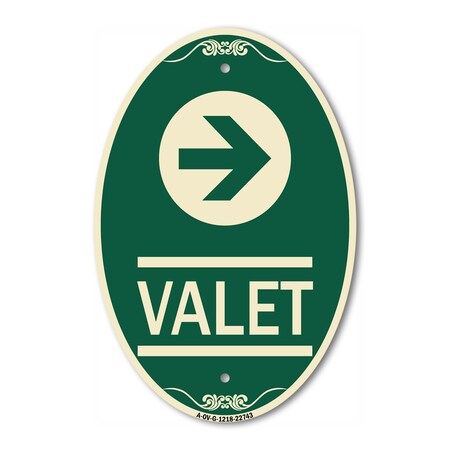 Signmission Valet Right Arrow, 12 Inch X 18 Inch Architectural Oval, Heavy Gauge Aluminum A-OV-G-1218-22743