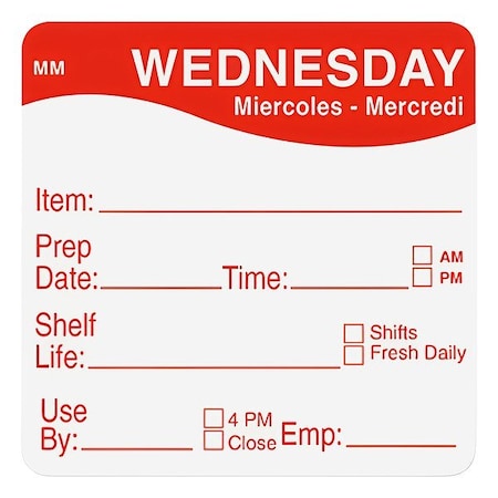 Daymark Day of the Week Label, Red, 2" H, Paper IT120156-3-Wed
