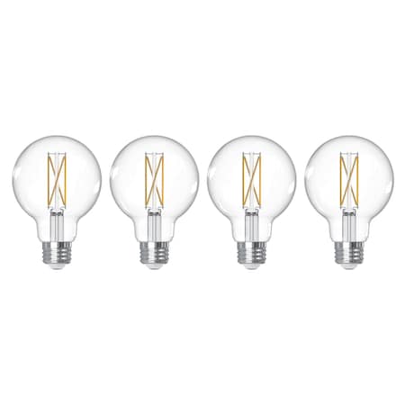 Bulbrite LED Filament PK of 4, 7.6 W Dimmable G25 Light Bulb with Clear Finish and E26 Base - 3000K 776240