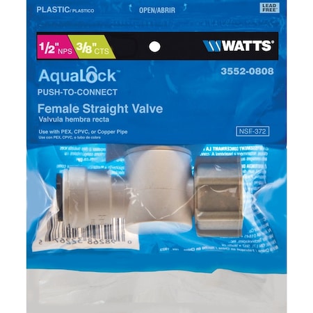 Watts 1/2'' FPT X 3/8'' CTS Plastic Push Valve 3552-0808