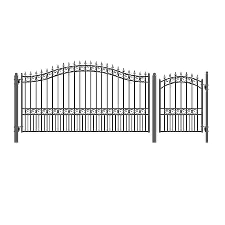 Aleko 14 ft. London Style Steel Swing Single Driveway with Pedestrian Gate, Black SET14X4LONS-UNB