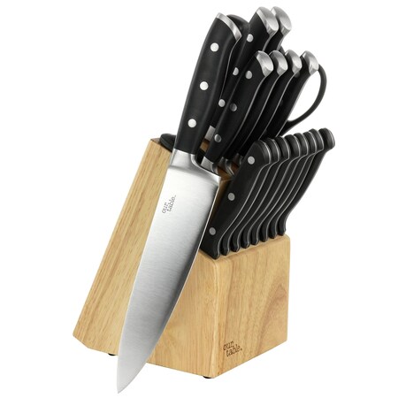 Our Table 18 Piece Stainless Steel Forged Triple Riveted Cutlery Block Set in Black 131634.18