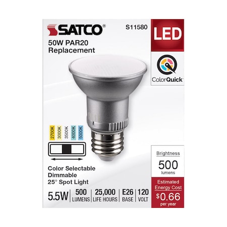 Satco Products Satco PAR20 E26 (Medium) LED Bulb Tunable White/Color Changing 50 Watt Equivalence 1 pk S11580