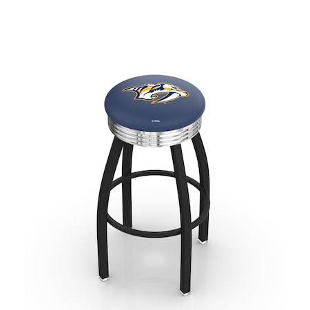 Holland Bar Stool Co 30" Blk Wrinkle Nashville Predators Swivel Bar Stool, Chrome Ring L8B3C30NshPre