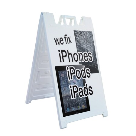 Signmission We Fix Iphones Ipods Ipads, A-Frame & 2 Sign Inserts, Heavy-Duty Plastic Frame SBHD-C-2436-We Fix Iphones Ipods Ipads