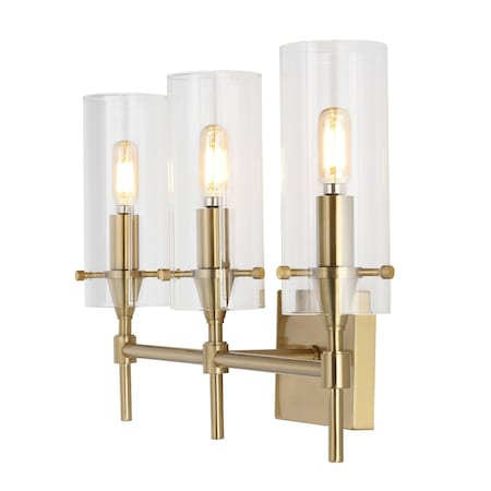 Jonathan Y Cato 21.25" 3-Light Modern Minimalist Iron/Glass LED Vanity, Brass Gold/Clear JYL7807C
