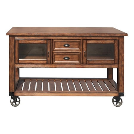 Homeroots 58in Rustic Brown Rolling Kitchen Cart With Storage 285819