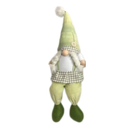 Homeroots 30" Green and White Fabric Christmas Standing Gnome Tabletop Sculpture 493009
