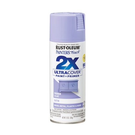 Rust-Oleum Painter's Touch 2X Ultra Cover Spray Paint, French Lilac, Satin, Solvent, 12 Oz 334068