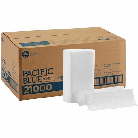 Georgia-Pacific Pacific Blue Select Multifold Paper Towels, 2 Ply, 125 Sheets, White, 16 PK 21000