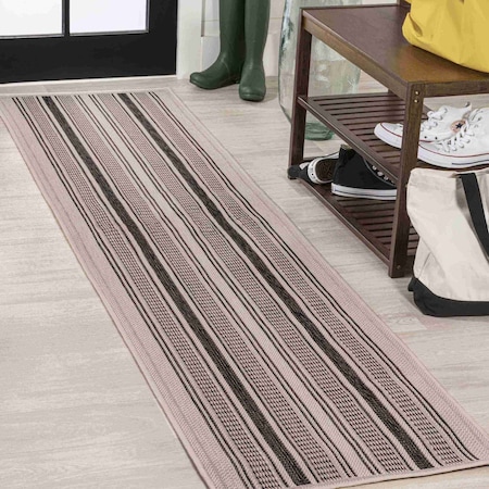 Jonathan Y Haynes Modern Double Stripe Black/Beige 2 ft. x 8 ft. Indoor/Outdoor Runner Rug SMB202D-28
