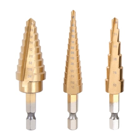 Performance Tool 3 pc. Step Drill Set, Titanium Coated, Hex Shank, Metal Wood Plastic W9003