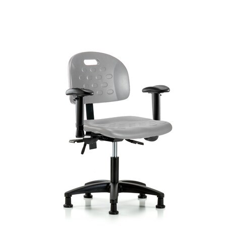 Blue Ridge Ergonomics Polyurethane Chair - Desk Height with Adjustable Arms & Stationary Glides in Gray Polyurethane HPDHCH-RG-T0-A1-RG-GRY