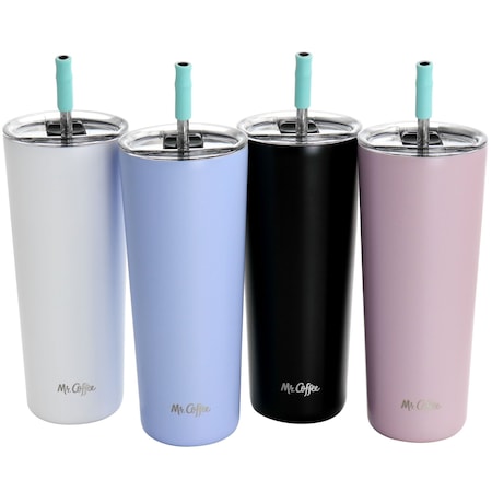 Mr. Coffee Java Quest 4 Pc 23 oz Stainless Steel Tumbler Set with Lids and Straws in Assorted Colors 134034.01