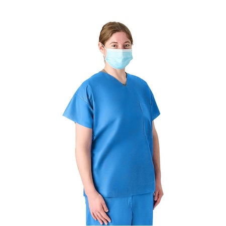 Medline Disposable Unisex Scrub Top with V-Neck, 1 Chest Pocket, Blue, Size XL, 30PK NON27202XL
