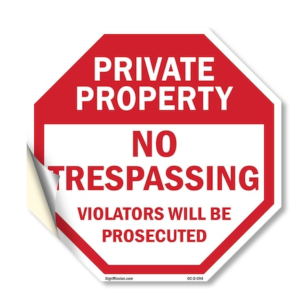 Signmission Private Property No Trespassing Vio, 10 Inch X 10 Inch, Vinyl Decal OC-D-10-94