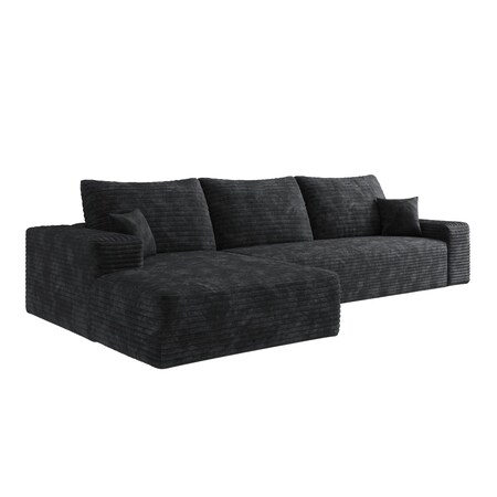 Homeroots 107" Black Corduroy Modular Compression Foam Sofa With Toss Pillows 712964