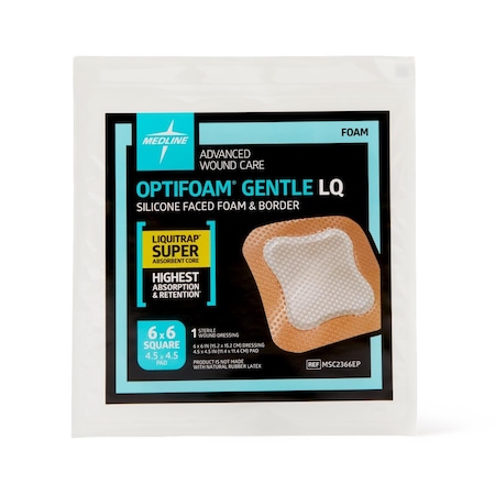Medline Optifoam Gentle Silicone-Faced Foam Dressing with Liquitrap Super Absorbent Core MSC2366EPH