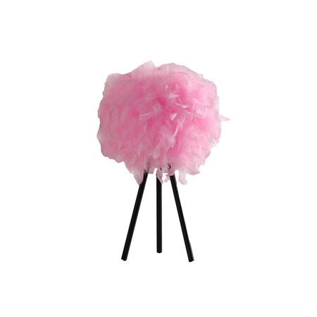 Homeroots 21" Black Tripod Table Lamp With Pink Faux Feather Shade 524257