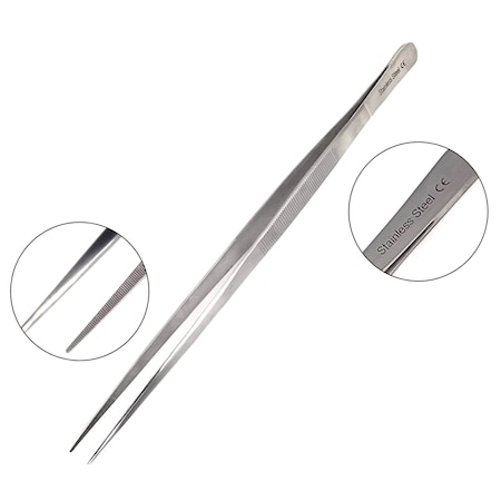 A2Z Scilab Culinary Tweezers, Narrow Precision Serrated Jaws, 12 Inch Straight, Stainless Steel Tongs A2Z-ZR1051