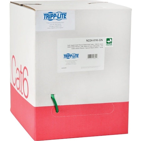Tripp Lite Cat6 Gigabit Bulk Cable Solid CMP Plenum PVC Green TAA 1000ft N224-01K-GN