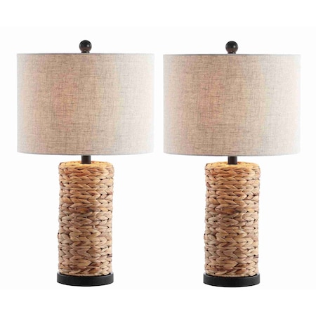 Jonathan Y Elicia 25" 1-Light Coastal Water Hyacinth LED Table Lamp, Natural, 2PK JYL6502A-SET2