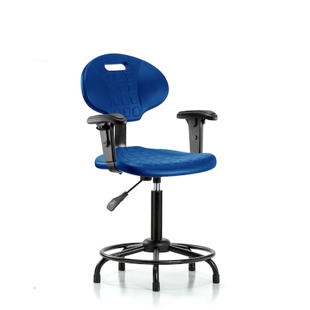 Blue Ridge Ergonomics Erie Poly Chair, Med Bench, Arms, Round Tube Base, Glides, Blue BR-TPMBCH-RT-A1-RG-BLU