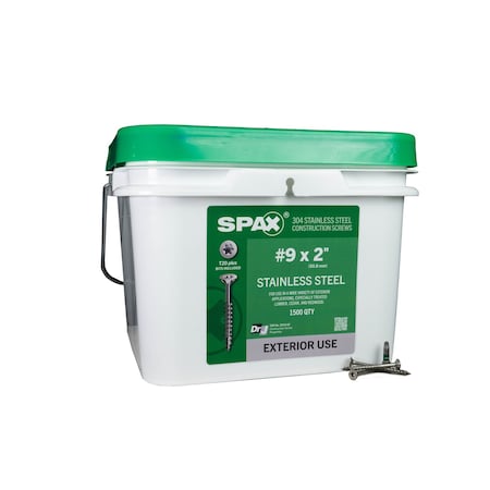 Spax #9 x 2 in Exterior Stainless Steel Wood Deck Screws Flat Head T-Star Plus Bulk Pail, 1500PK 3197000450500
