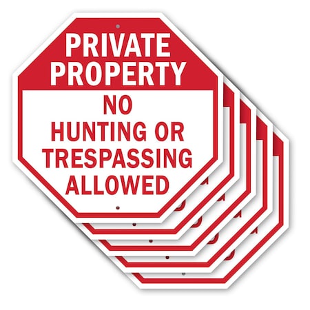 Signmission Private Property No Hunting or Tres, 10 inch X 10 inch, Aluminum Metal Signs, 5PK OC-A-5Pack-10-153