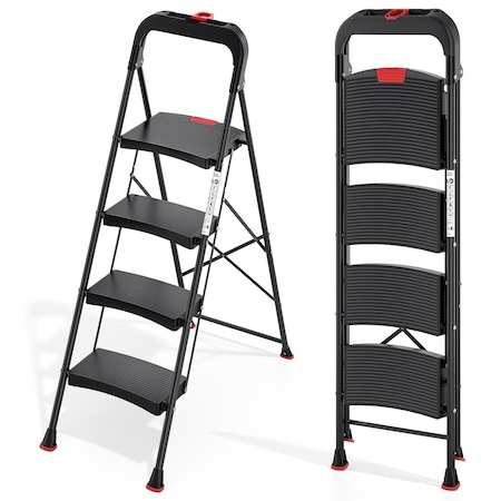 Wrightmaster 4.2 ft. Metal Folding Step Ladder, 9 ft. Reach, with Tool Holder, 800 lbs. Load Capacity ZOR-WK29-4-DF