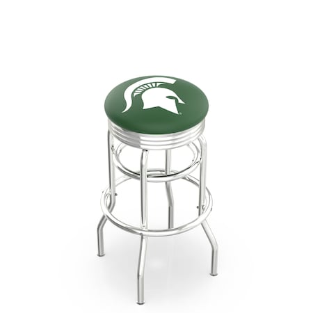 Holland Bar Stool Co 30" Chrome 2-Ring Michigan State Swivel Bar Stool, Accent Ring L7C3C30MichSt