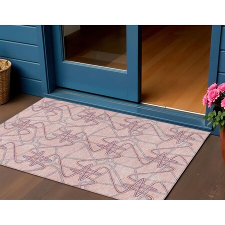 3' X 5' Pink Purple And Sky Blue Geometric Washable Indoor Outdoor Area Rug