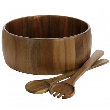 Gibson Elite 3 Piece Acacia Wood Salad Bowl and Spoon Set in Brown 78975.03