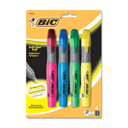 Bic BICBLMGP41ASST Brite Liner Highlighter WRubber Grip Chisel Tip Assorted BLMGP41 AST