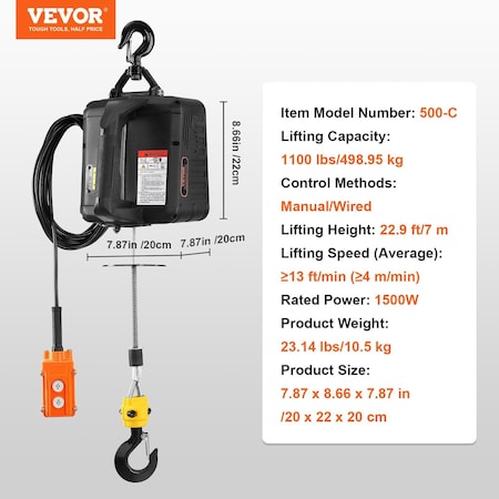 Vevor Electric Hoist Crane Winch 1320 lbs 328 ft Wireless & 14 ft Wired Remote PA600