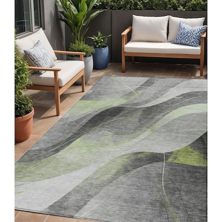 Homeroots 5' X 8' Artichoke Green Gray And Silver Abstract Washable Indoor Outdoor Area Rug 616749