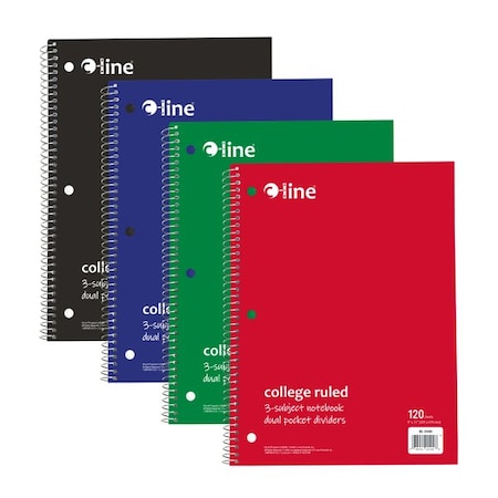 C-Line Products 3-Subject Notebook, College Ruled, Assorted Colors, 12PK 22400-CT
