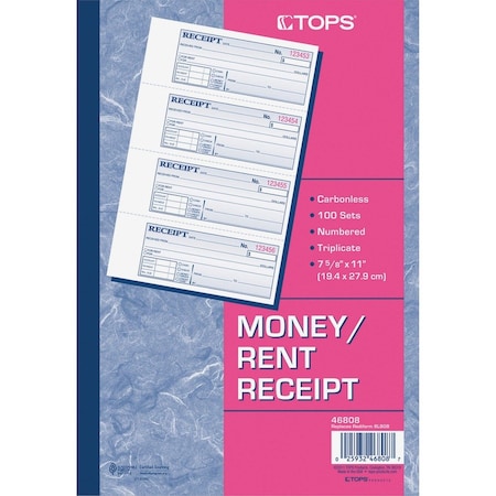 Tops Money/Rent Receipt Book, 7-1/8 x 2-3/4 TOP46808